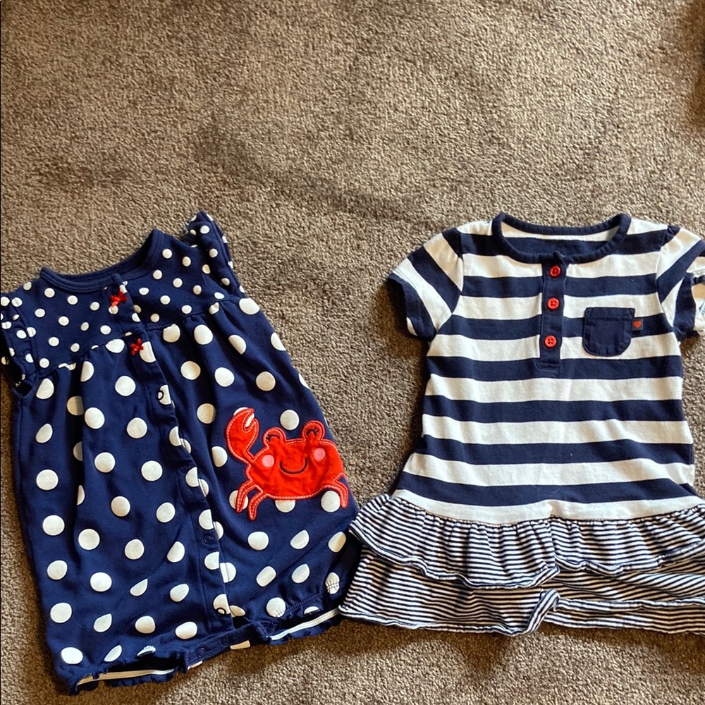 2 Carter’s Girls Short Sleeve Summer Outfits  Size 18 Months Polka Dot Stripes